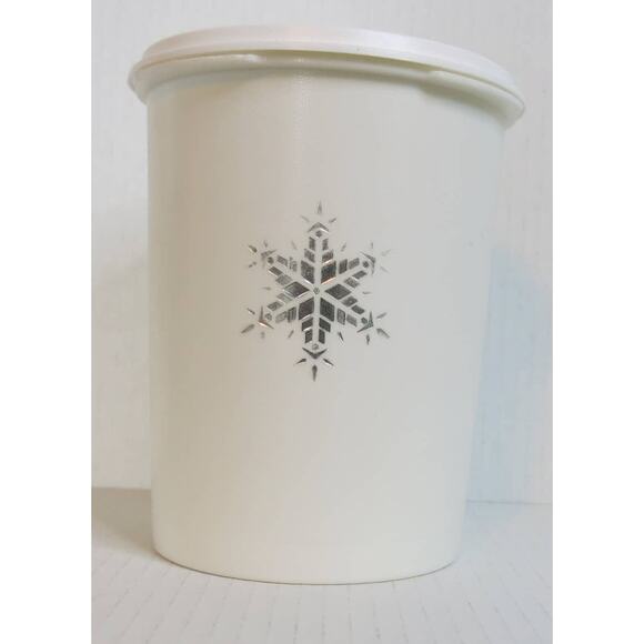 VINTAGE TUPPERWARE Snowflake Canister Press Sunburst Lid White Silver 811-13 - Picture 1 of 6